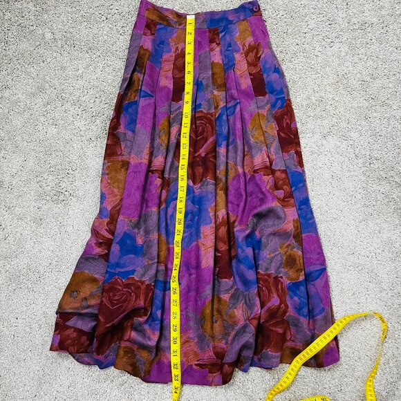 Emanuel Ungaro Luxury Purple w/ Floral Pleated Midi Skirt - Picture 9 of 9